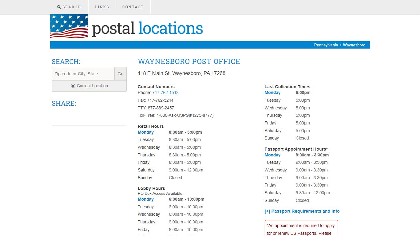 Post Office in Waynesboro, PA - Hours and Location