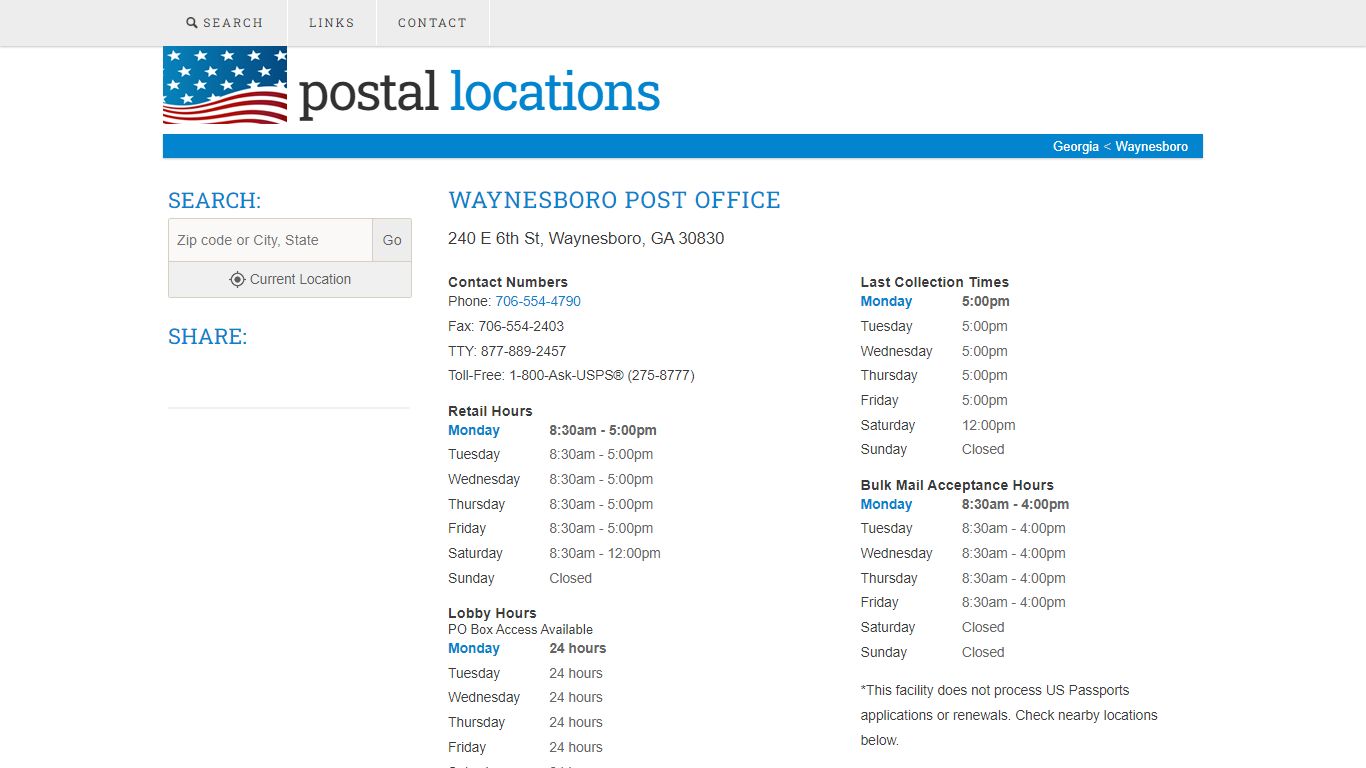Post Office in Waynesboro, GA - Hours and Location