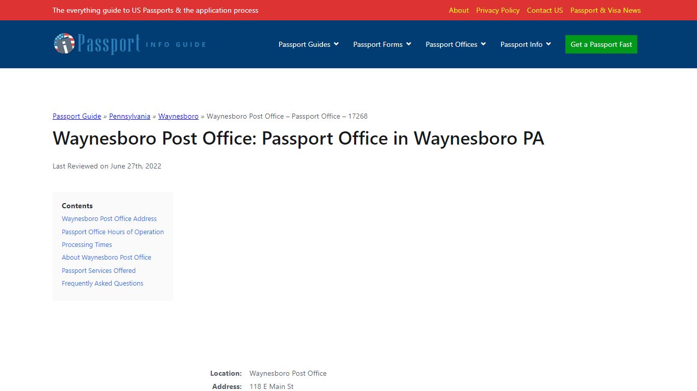 Waynesboro Post Office: Passport Office in Waynesboro PA